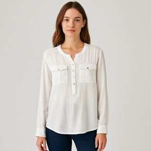 KORI AMERICA White Button Front Utility Blouse | Small